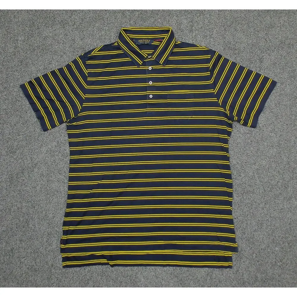 Polo Golf Ralph Lauren Vintage Y2K Striped Polo Shirt Mens XL Navy Yellow